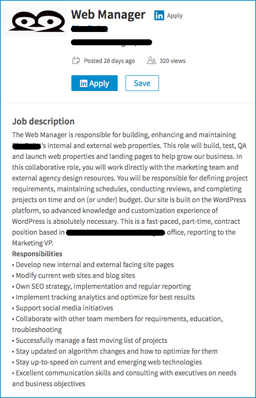 The new Silicon Valley website manager job description