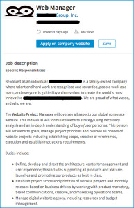 Sample Website Manager Job Listing