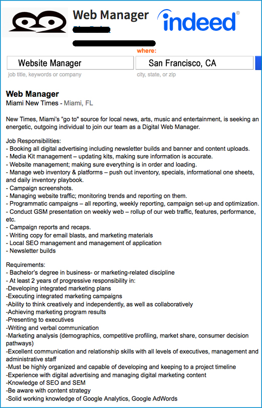 The new Silicon Valley website manager job description