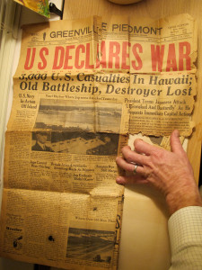 Greenville Newspaper announcing World War II declaration.